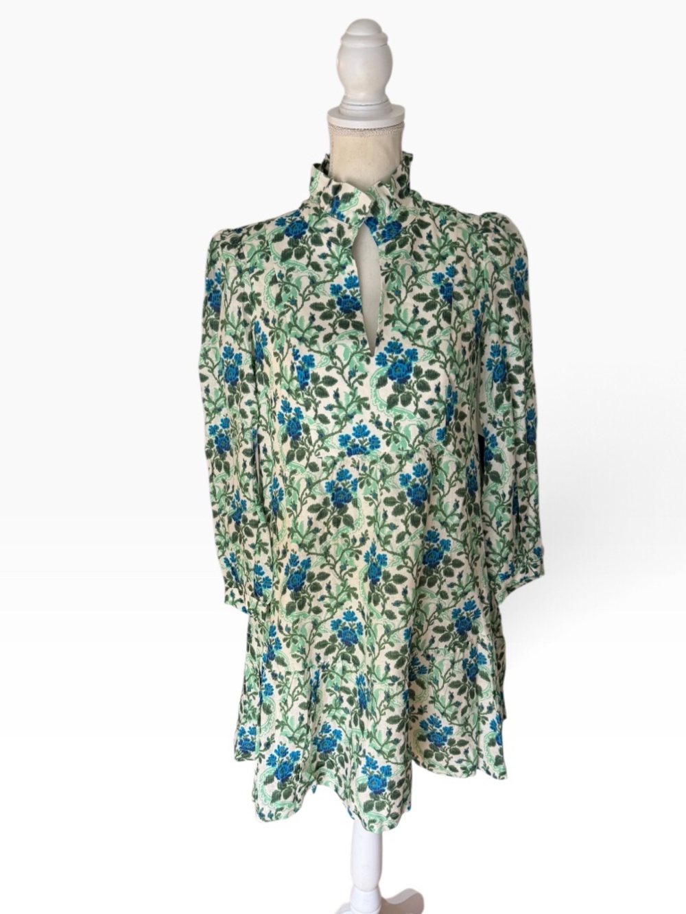 Tuckernuck Palmerston Dress S Cerulean Vine Floral Linen Cotton Mini NWT